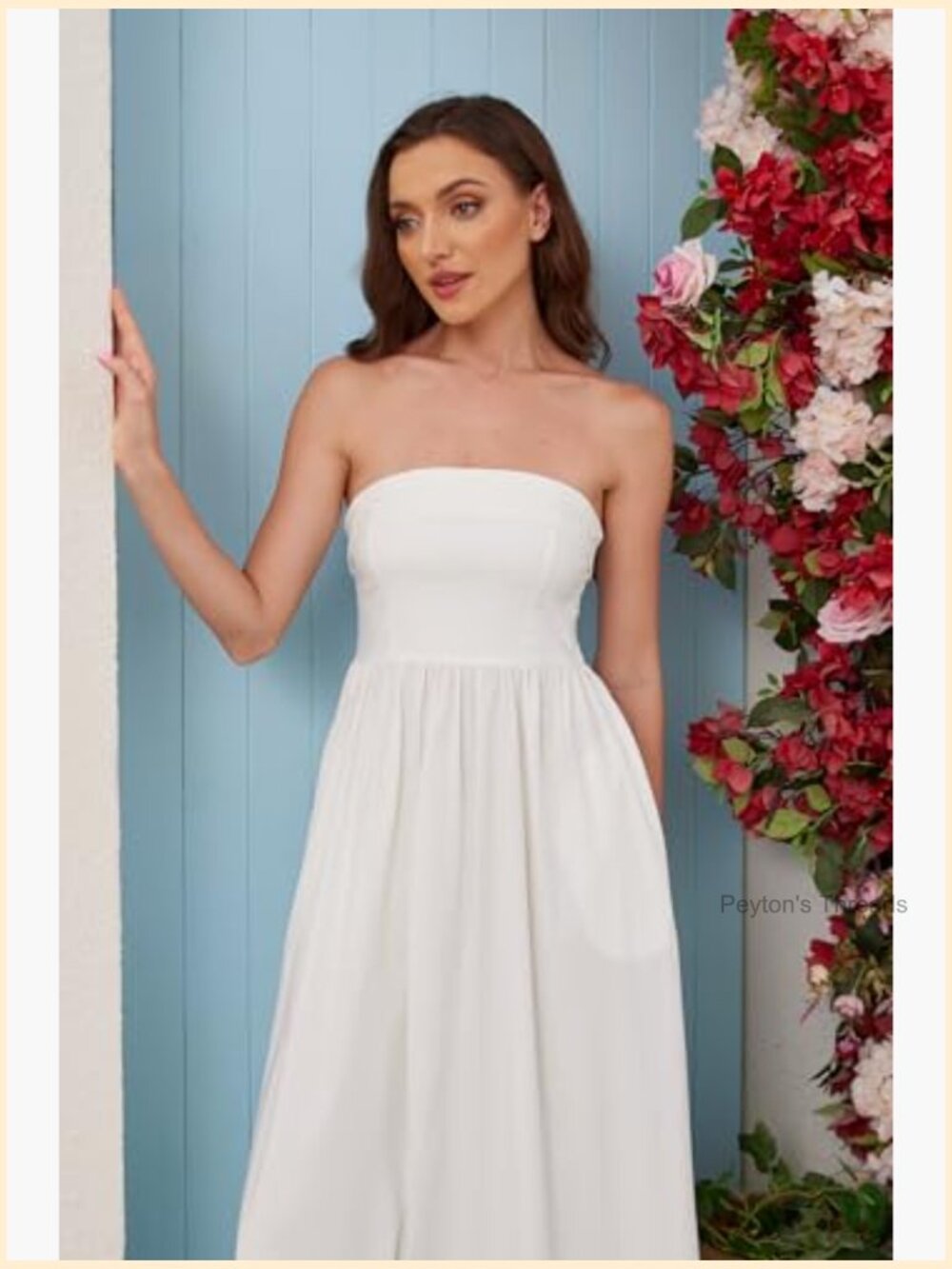 Strapless Maxi Tube Dress Pleated Flowy Wedding Guest Party - Picture 6 of 7